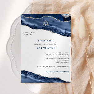 Pub Mitzvah Blue och Silver Agate Gräns Modern Inbjudningar