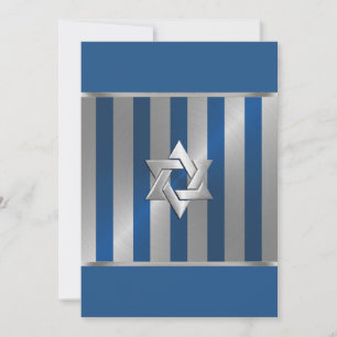 Pub Mitzvah Blue och Silver Rand David-stjärnan Inbjudningar