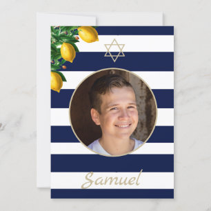 Pub Mitzvah Blue Rand Modern Photo Star of David Inbjudningar
