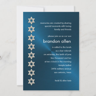 Pub Mitzvah Blue Sheen Silver Stars of David Inbjudningar