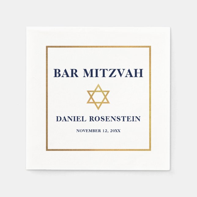 Pub Mitzvah Blue White Guld Pappersservett (Framsidan)