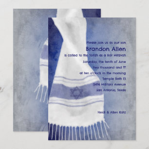 Pub Mitzvah Blue White Star of David Tallit Inbjudningar