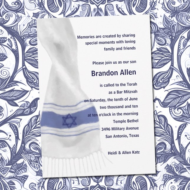 Pub Mitzvah Blue White Star of David Tallit Inbjudningar (Skapare uppladdad)