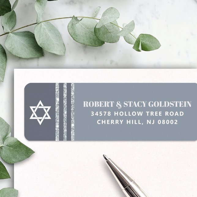 Pub Mitzvah Bold Grått Silver Tallit Returadress Returadress Etikett (Skapare uppladdad)