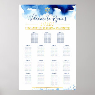 PUB MITZVAH BORD PLAN guld stjärnorblåfärgad vatte Poster