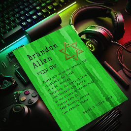 Pub Mitzvah Bright Grönt Techno Streaks Inbjudningar