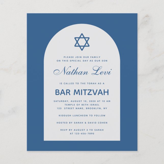 Pub Mitzvah Budget Classic Blue Arch-inbjudan (Framsida)