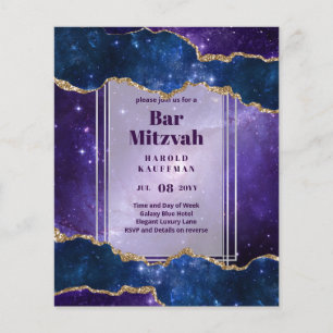 PUB MITZVAH Cards Celestial Himlar Blue Galaxy Gul Flygblad