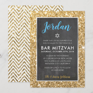 PUB MITZVAH coola chalkboard guld glitter inbjudan