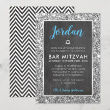 PUB MITZVAH coola chalkboard silver glitter inbjud