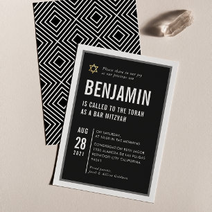 PUB MITZVAH coola modern typografi svart vit Inbjudningar