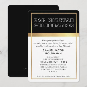 PUB MITZVAH coola rymmer modern svart guld ram Inv Inbjudningar