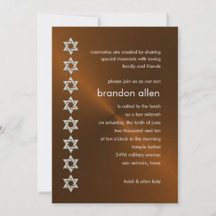 Pub Mitzvah Copper Sheen Silver Stars of David Inbjudningar