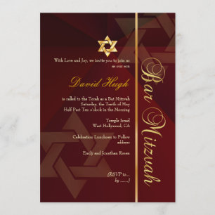 Pub Mitzvah/crimson red/guld Inbjudningar