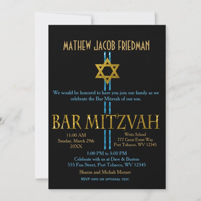 Pub Mitzvah | David stjärna | Svart Inbjudningar (Framsida)