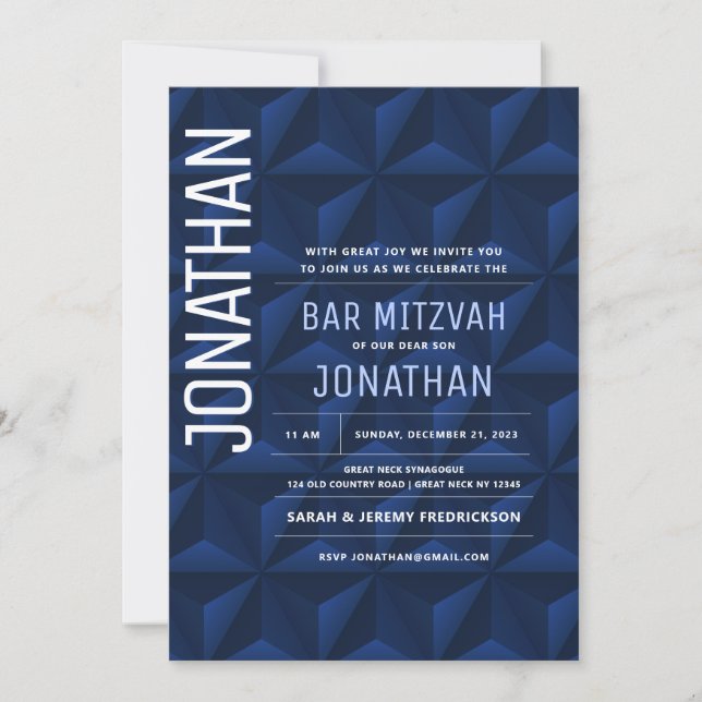 Pub Mitzvah Elegant Navy Star of David Investigati Inbjudningar (Framsida)