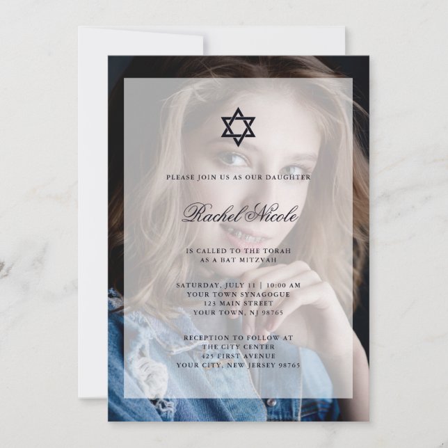 Pub Mitzvah eller Bat mitzvah| Överlägg med foto Inbjudningar (Framsida)