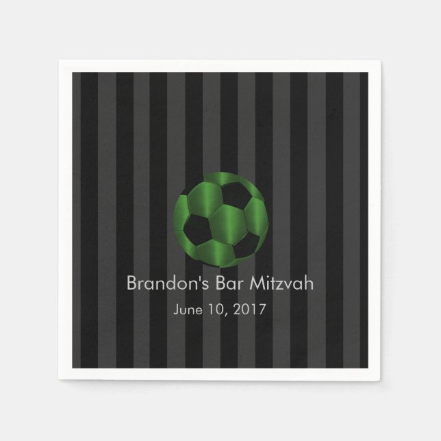 Pub Mitzvah Emerald Grönt och Black Soccer Ball Pappersservett (Framsidan)