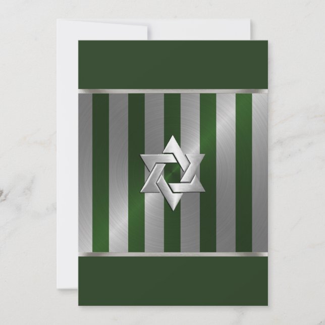 Pub Mitzvah Emerald Grönt och Silver Rand Inbjudningar (Framsida)