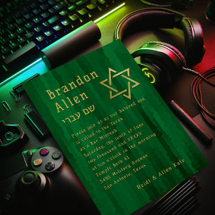 Pub Mitzvah Emerald Grönt Techno Streaks Inbjudningar