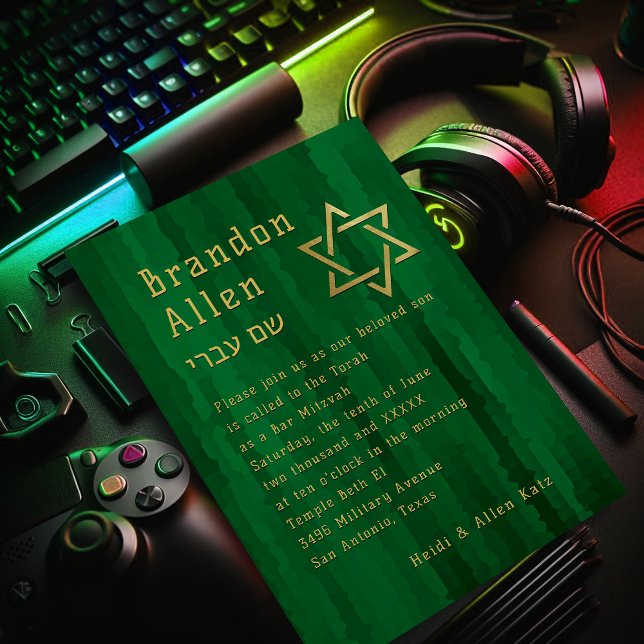 Pub Mitzvah Emerald Grönt Techno Streaks Inbjudningar (Skapare uppladdad)