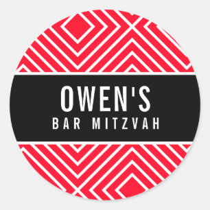 PUB MITZVAH, enkel modern geometrisk röd svart Runt Klistermärke