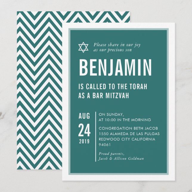 PUB MITZVAH, enkel modern grönt av typografi, vit Inbjudningar (Fram/baksida)