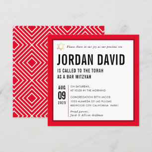 PUB MITZVAH enkel modern typografi röd maron Inbjudningar