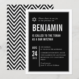 PUB MITZVAH enkel modern typografi svart vit Inbjudningar