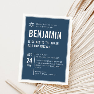 PUB MITZVAH, enkel modern typografi, vit marin mar Inbjudningar