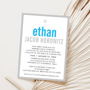 PUB MITZVAH enkel stjärna modern namn aqua blue gr Inbjudningar
