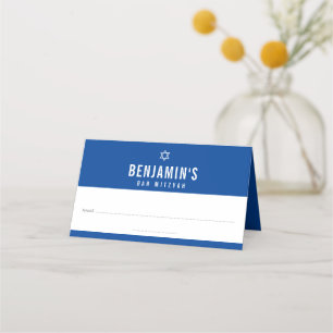 PUB MITZVAH, enkelt modernt, fetstilt royal blått Placeringskort