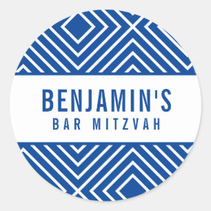 PUB MITZVAH, enkelt modernt geometriskt royal blåt Runt Klistermärke