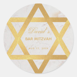 Pub Mitzvah Faux Guld Star av David Script Marble Runt Klistermärke