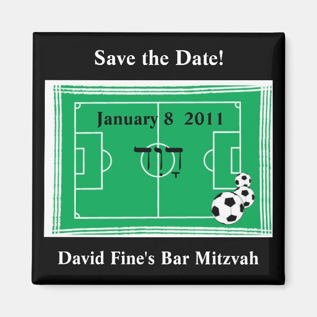 Pub Mitzvah-fotbollen Spara datumet Magnet (Framsidan)