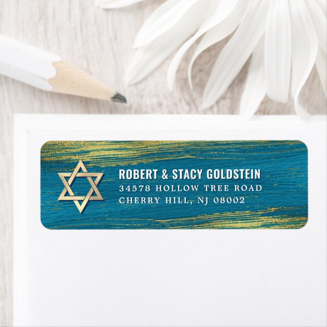 Pub Mitzvah Gold Foil Turkvoise Returadress Returadress Etikett (Insitu)