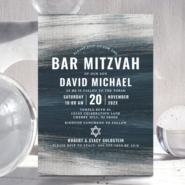 Pub Mitzvah Grått Silver Foil Modern Inbjudningar (Skapare uppladdad)