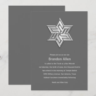 Pub Mitzvah Grått Tones Star of David Inbjudningar