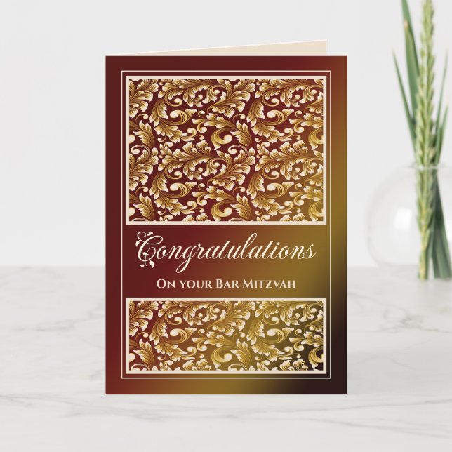 Pub Mitzvah Grattiss Damask Brown Card Tack Kort (Framsida)