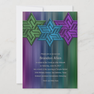 Pub Mitzvah Grönt Teal and Lila Star of David Inbjudningar