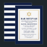 Pub Mitzvah Guld Blue och White Stripe Inbjudningar<br><div class="desc">Blåvita Guld-inbjudan till Pub Mitzvah - Guld Star,  stripe bakåt</div>