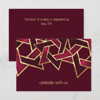 Pub Mitzvah Guld Burgundy Red Star of David Inbjudningar