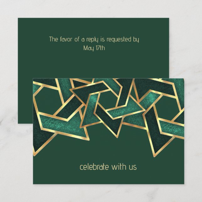 Pub Mitzvah Guld Emerald Grönt Star of David Inbjudningar (Fram/baksida)