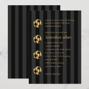 Pub Mitzvah Guld och Black Soccer Ball Inbjudningar