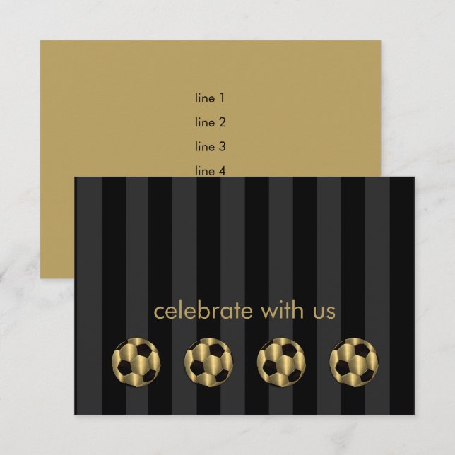 Pub Mitzvah Guld och Black Soccer Ball Inbjudningar (Fram/baksida)