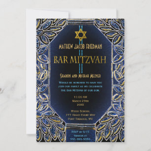 Pub Mitzvah Guld och Blue Inbjudningar