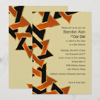 Pub Mitzvah Guld Orange David-stjärnan, Black Star Inbjudningar