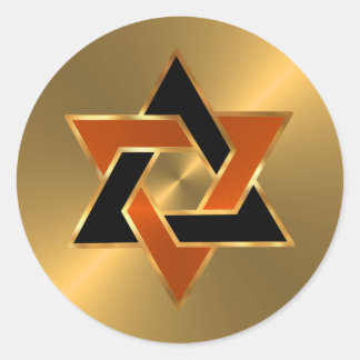 Pub Mitzvah Guld Orange David-stjärnan, Black Star Runt Klistermärke