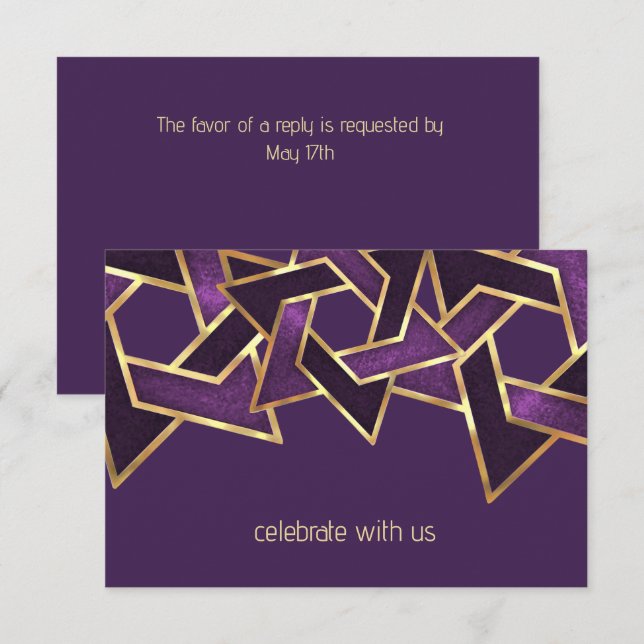 Pub Mitzvah Guld Plum Lila Star of David Inbjudningar (Fram/baksida)