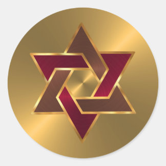 Pub Mitzvah Guld Red Brown Star of David Runt Klistermärke